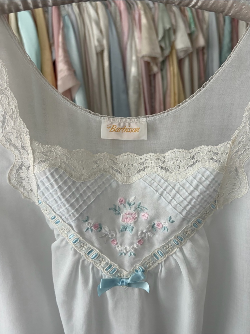 vintage barbizon cotton pastel short sleeve lace trim long babydoll nightgown - Picture 3 of 6